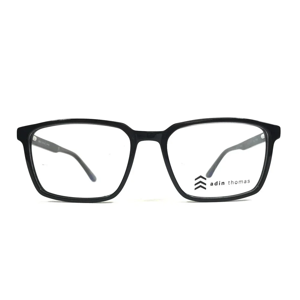 Adin Thomas Eyeglasses Frames AT-514 C1 Shiny Black Rectangle Full Rim 55-17-148